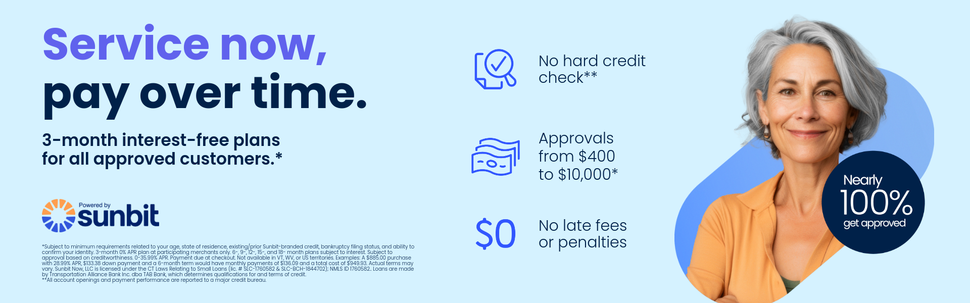 Sunbit, Service Now pay over Time